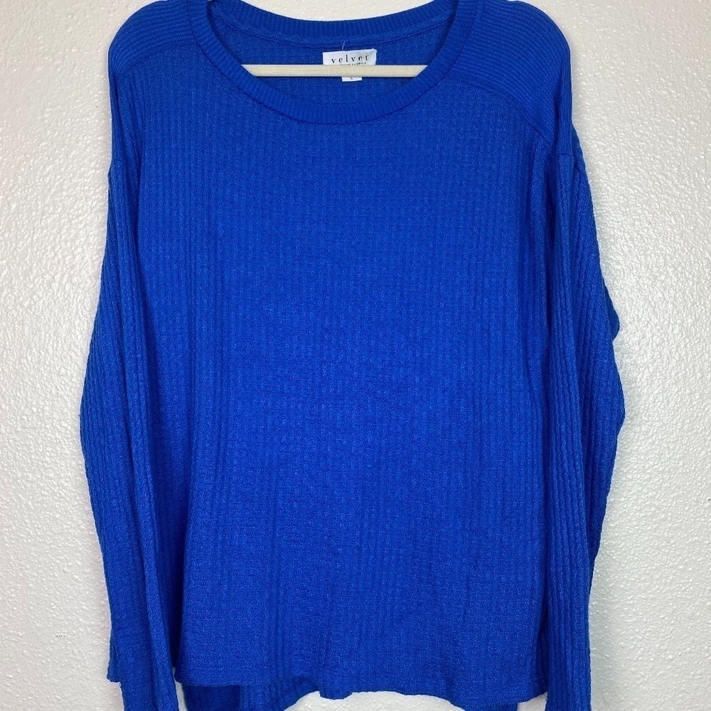 VELVET BY GRAHAM & SPENCER Thermal Sweater Men's size L Blue Waffle Knit
